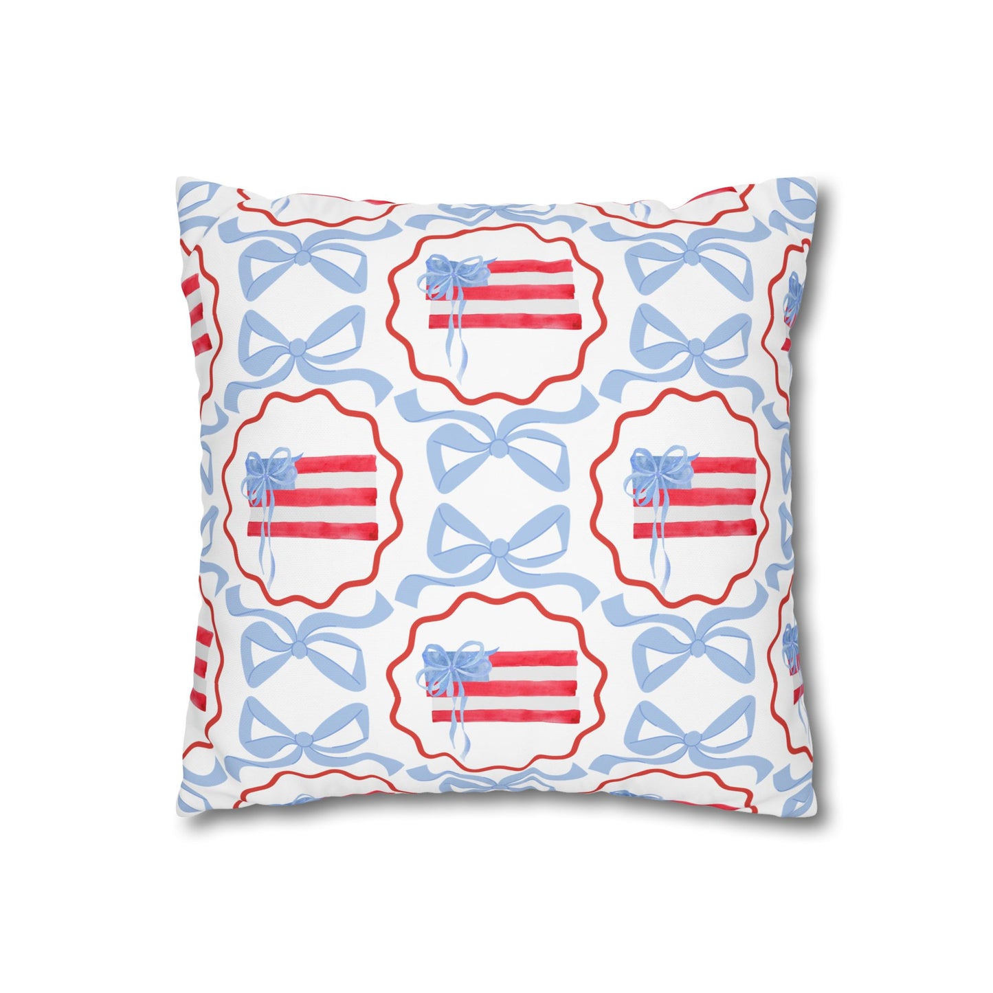 Patriotic Trellis Bow Pillowcase - Red, White & Blue Decorative Cushion Cover 16" x 16"