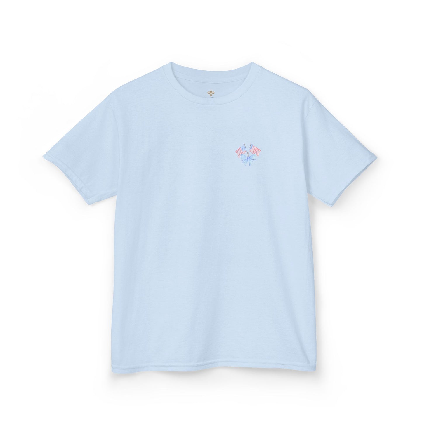 Bee Patriotic American Flag with Bow Girls Short Sleeve Youth Heavy Cotton Gildan Hive Tee