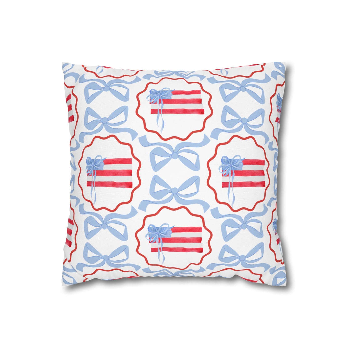 Patriotic Trellis Bow Pillowcase - Red, White & Blue Decorative Cushion Cover 16" x 16"