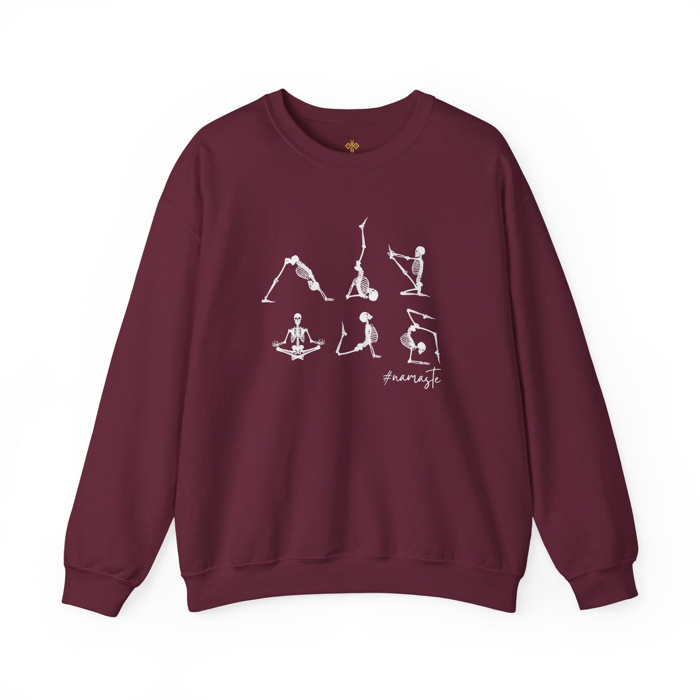 Namaste Halloween Yoga Skeleton Sweatshirt | Cozy Gildan Unisex Crewneck, Three Bees Co. Fall Fashion, Halloween Apparel, Spooky Season Essentials