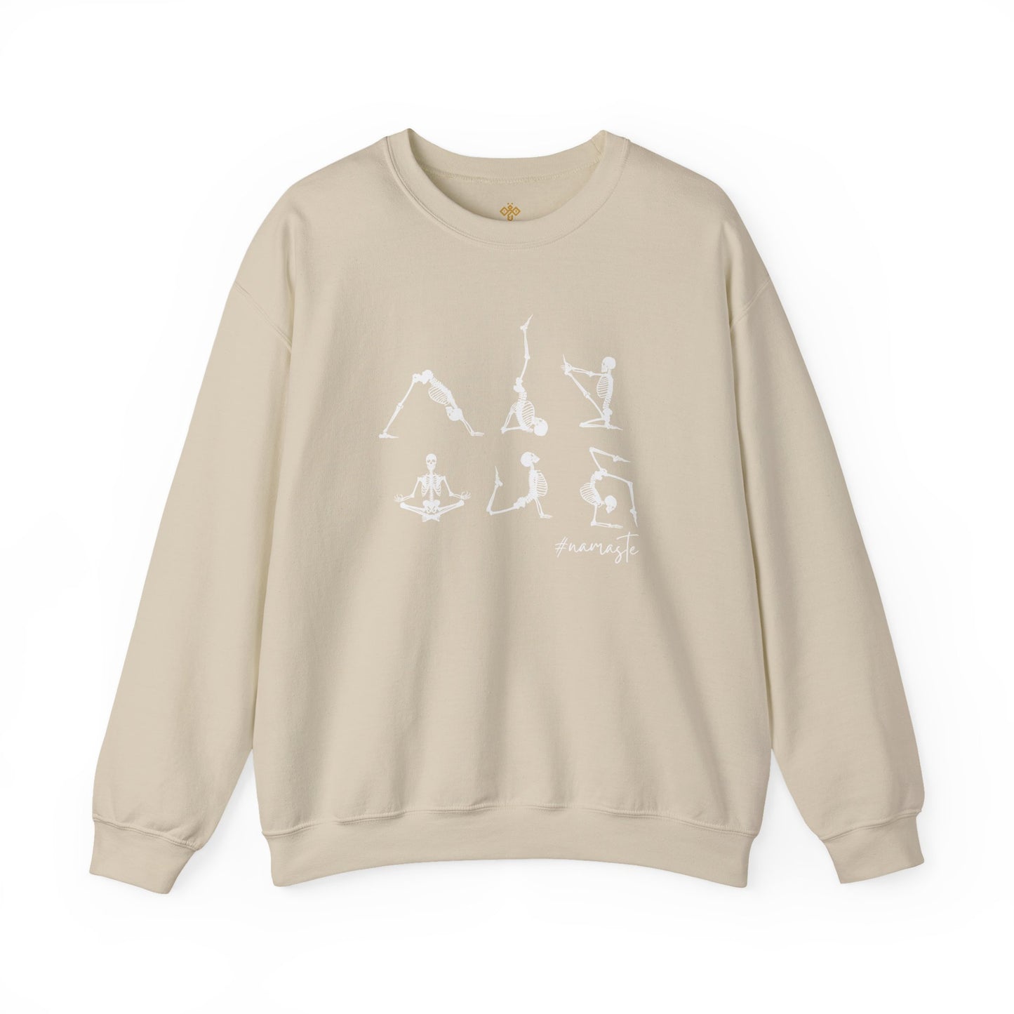 Namaste Halloween Yoga Skeleton Sweatshirt | Cozy Gildan Unisex Crewneck, Three Bees Co. Fall Fashion, Halloween Apparel, Spooky Season Essentials