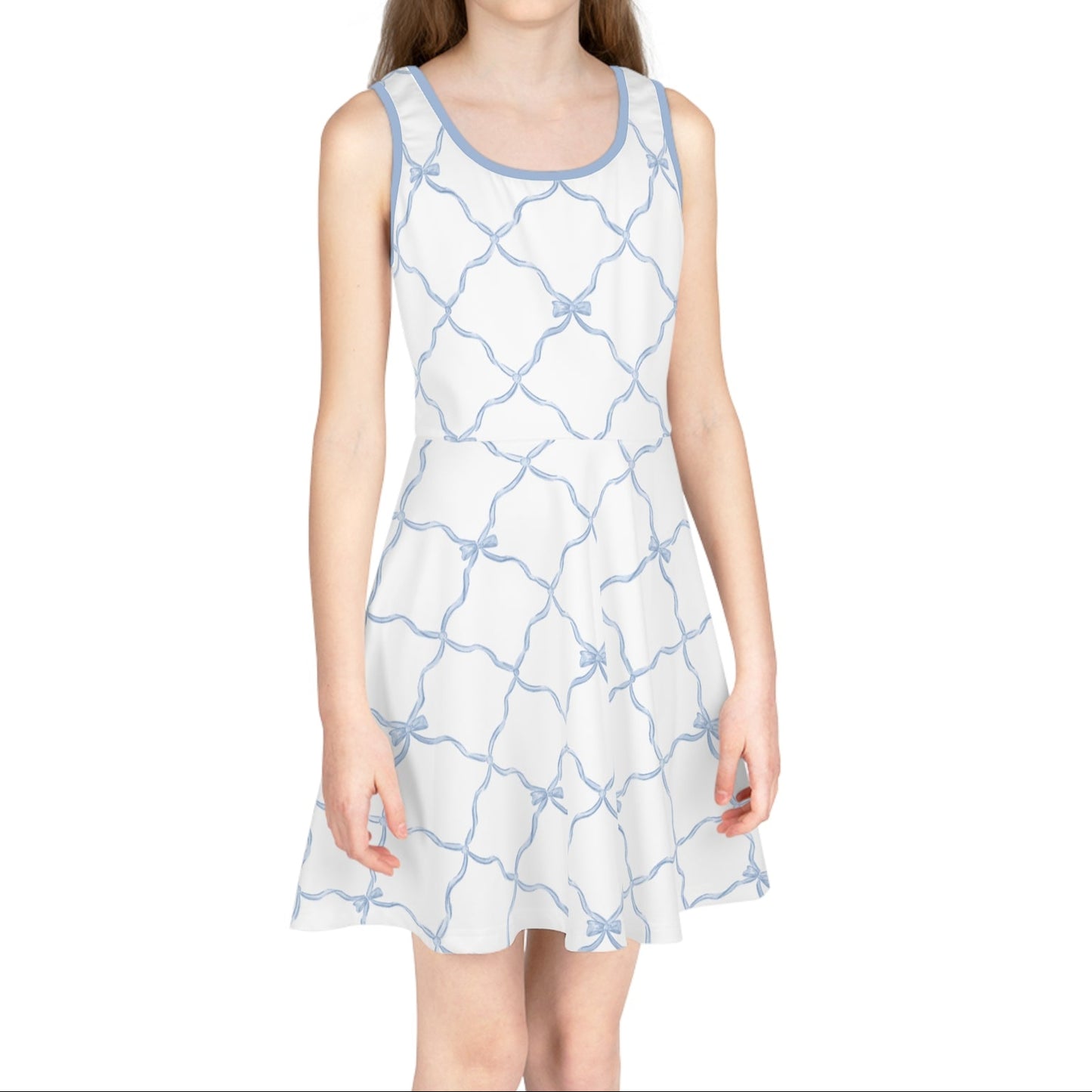 Trellis Bow Girls Sleeveless Knit Sundress - Light Blue