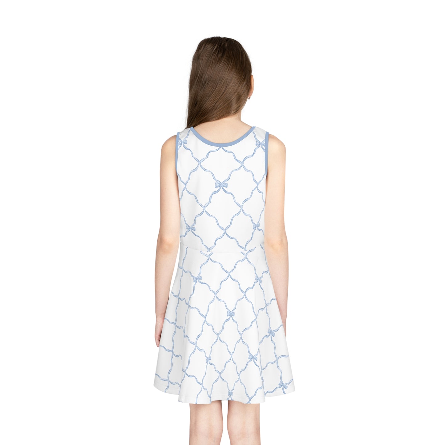 Trellis Bow Girls Sleeveless Knit Sundress - Light Blue