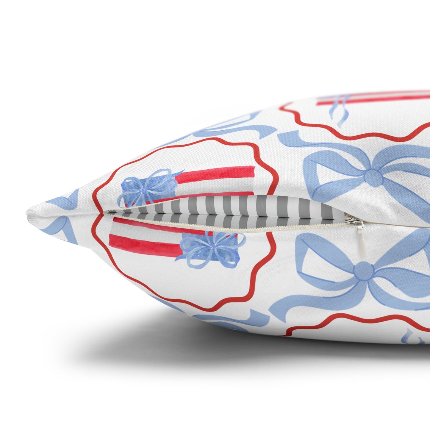 Patriotic Trellis Bow Pillowcase - Red, White & Blue Decorative Cushion Cover 16" x 16"