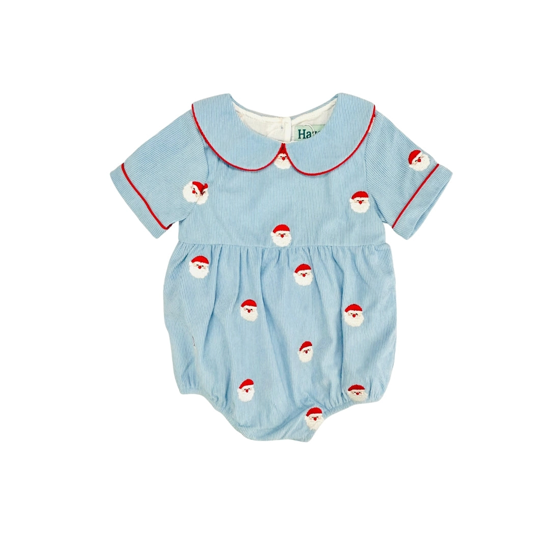 Hazel Blue All Over Blue Embroidered Santa Corduroy Bubble