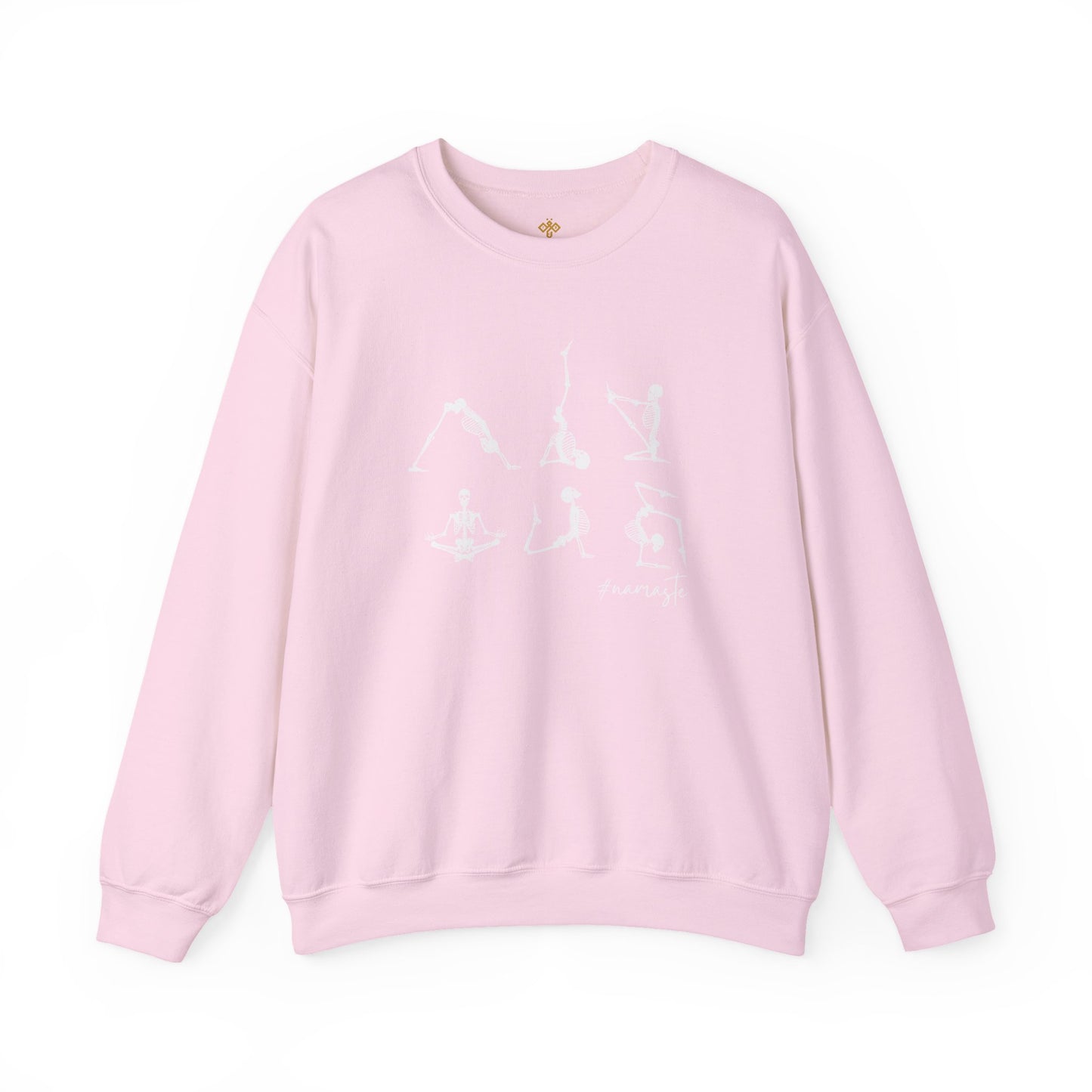 Namaste Halloween Yoga Skeleton Sweatshirt | Cozy Gildan Unisex Crewneck, Three Bees Co. Fall Fashion, Halloween Apparel, Spooky Season Essentials