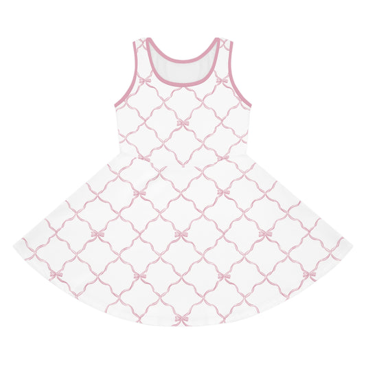 Trellis Bow Girls Sleeveless Knit Sundress - Pink