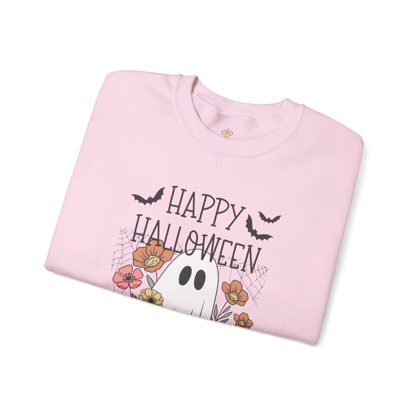 Happy Halloween Ghost Floral Sweatshirt | Cozy Gildan Unisex Crewneck, Three Bees Co. Fall Fashion, Halloween Apparel, Spooky Season Essentials