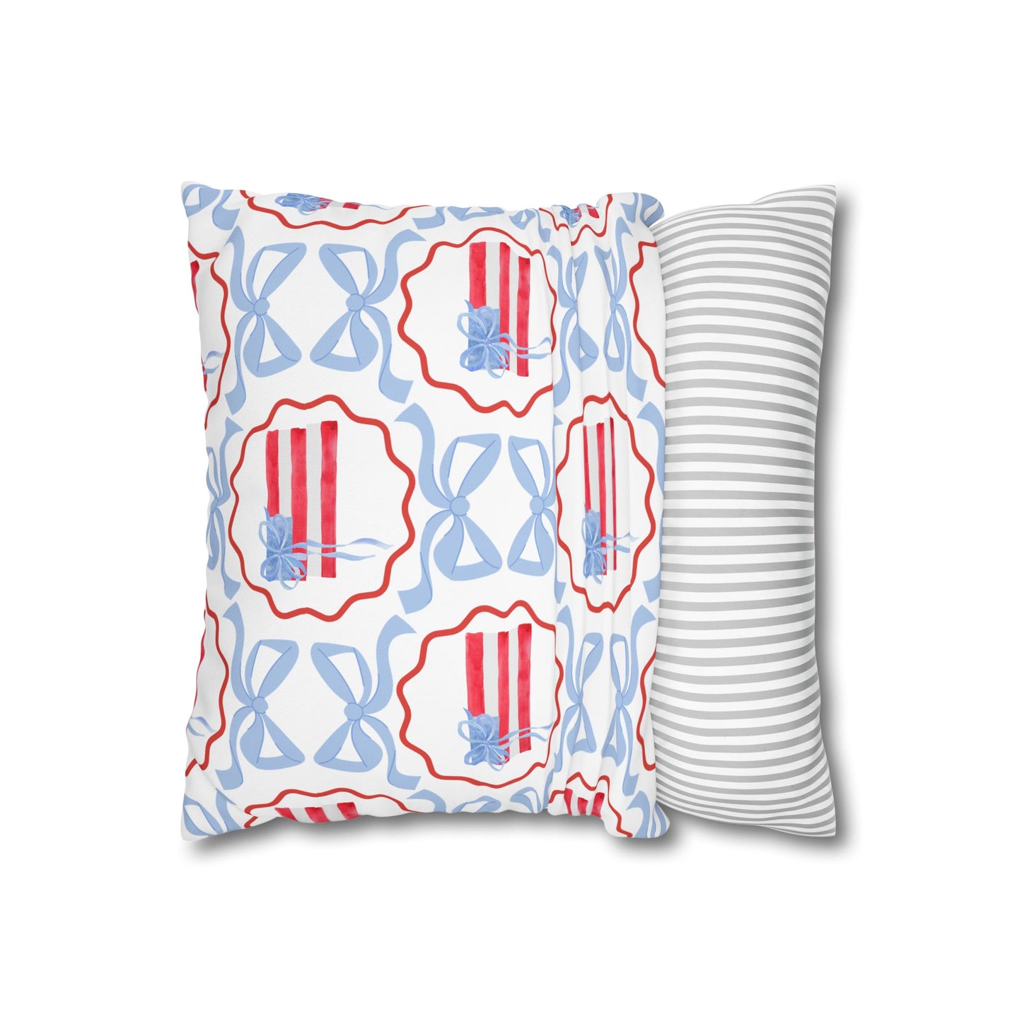 Patriotic Trellis Bow Pillowcase - Red, White & Blue Decorative Cushion Cover 16" x 16"