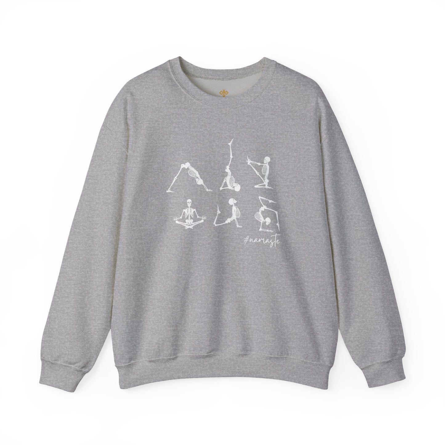 Namaste Halloween Yoga Skeleton Sweatshirt | Cozy Gildan Unisex Crewneck, Three Bees Co. Fall Fashion, Halloween Apparel, Spooky Season Essentials
