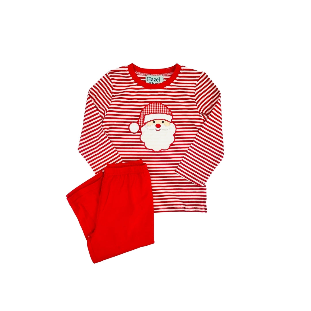 Hazel Blue Red Stripe Santa Applique Pant Set
