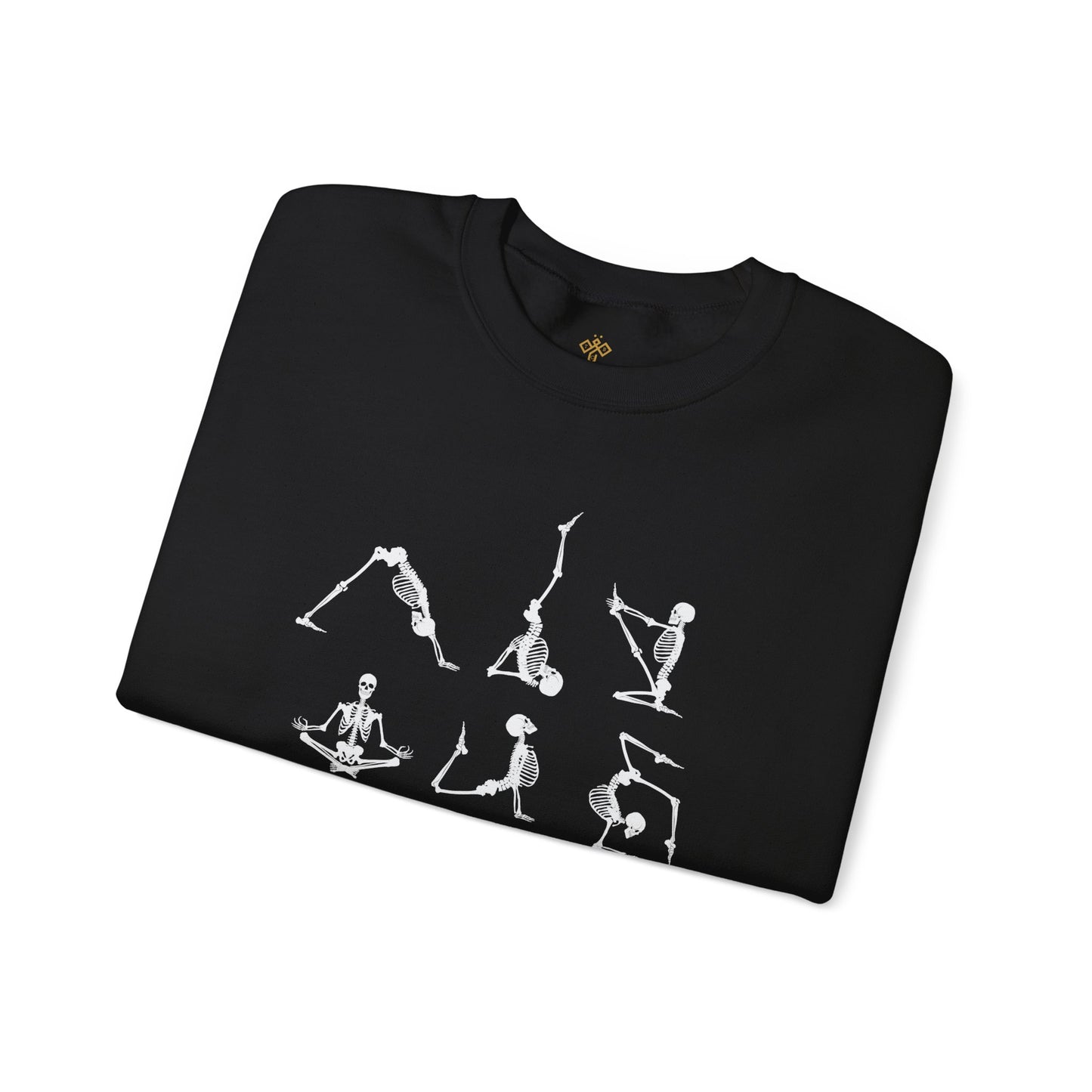 Namaste Halloween Yoga Skeleton Sweatshirt | Cozy Gildan Unisex Crewneck, Three Bees Co. Fall Fashion, Halloween Apparel, Spooky Season Essentials