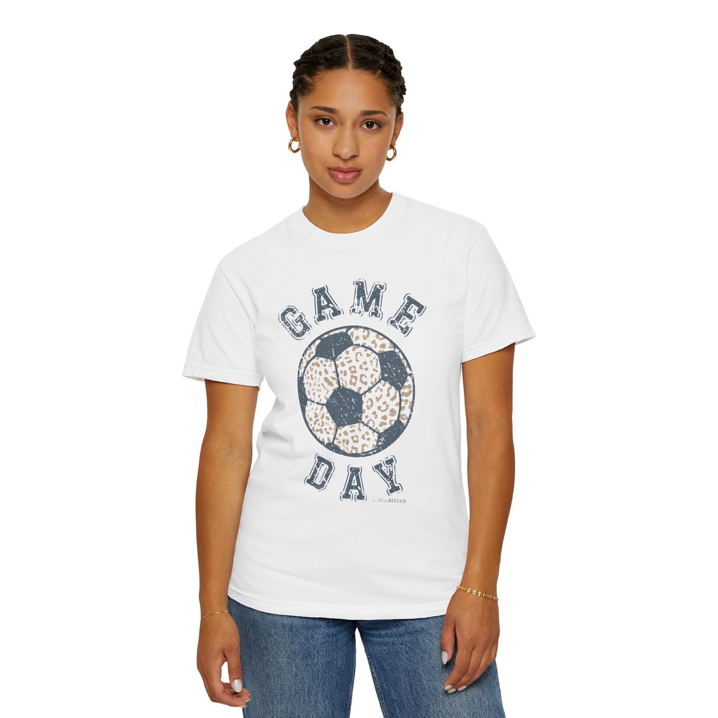Adult Heavy Cotton Comfort Colors Soccer Game Day Leopard Hive Tee