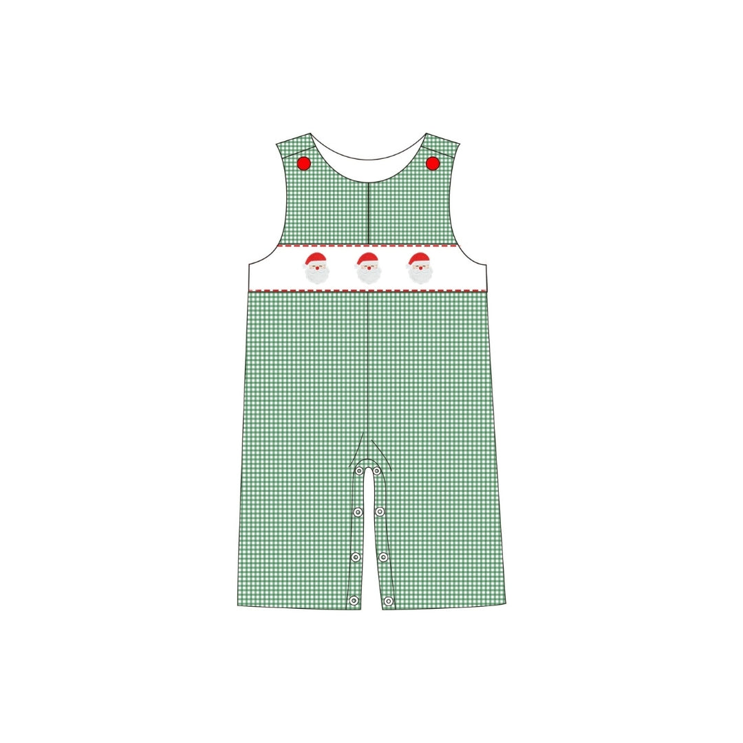 PRE ORDER - Hazel Blue Dark Green Micro Check Gingham Longall with Embroidered Santa
