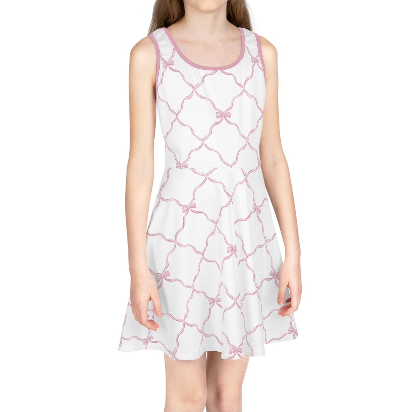 Trellis Bow Girls Sleeveless Knit Sundress - Pink