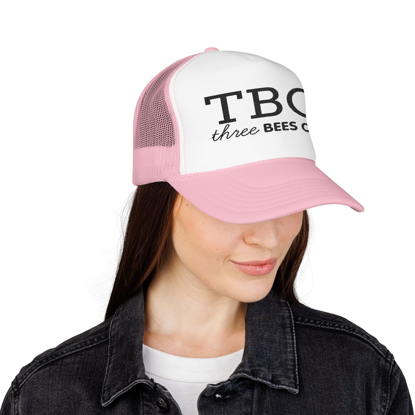 Three Bees Co TBC in Black Embroidered Foam Trucker Otto Hat - Summer Vibe Accessory