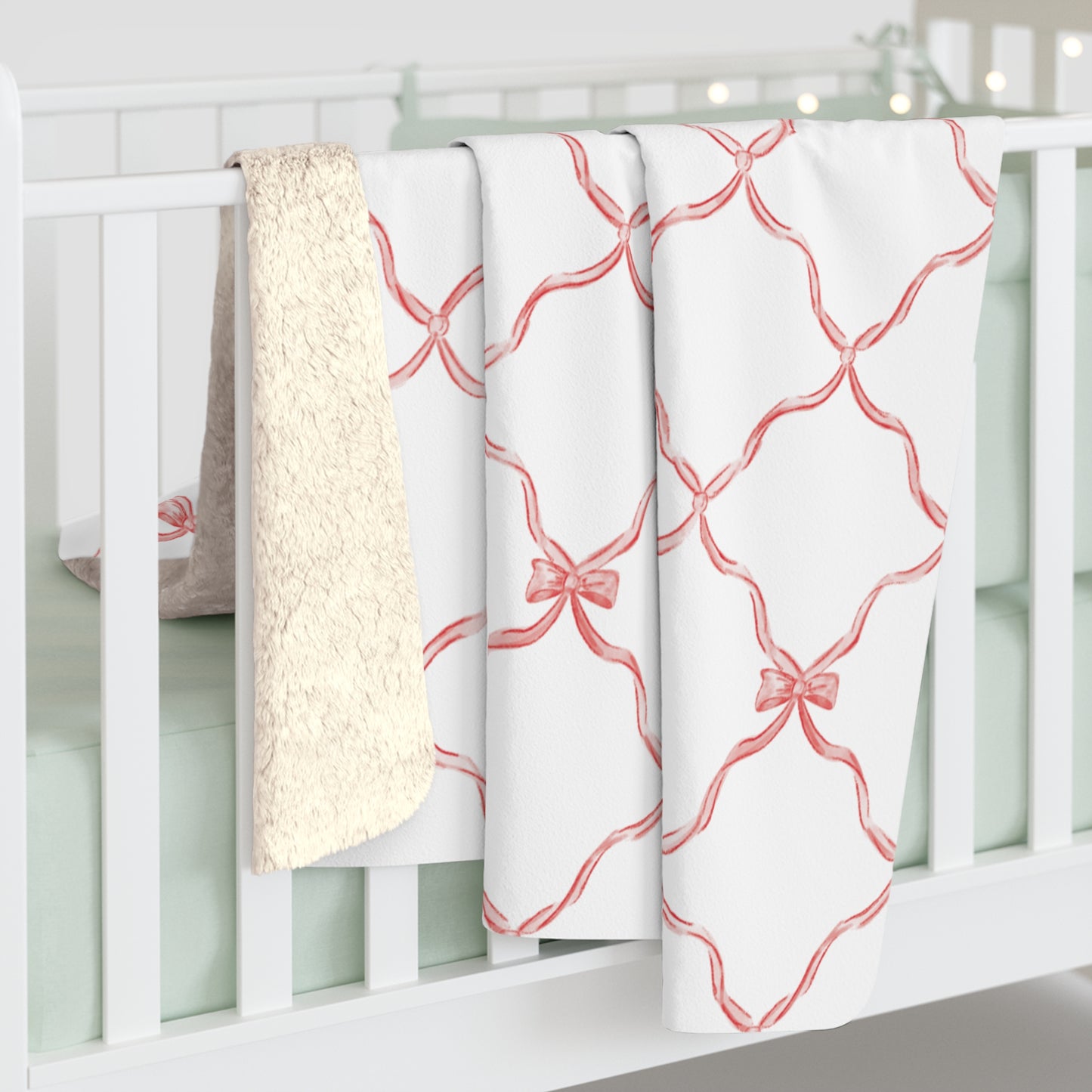 Three Bees Trellis Bow Cozy Sherpa Fleece Blanket - Red