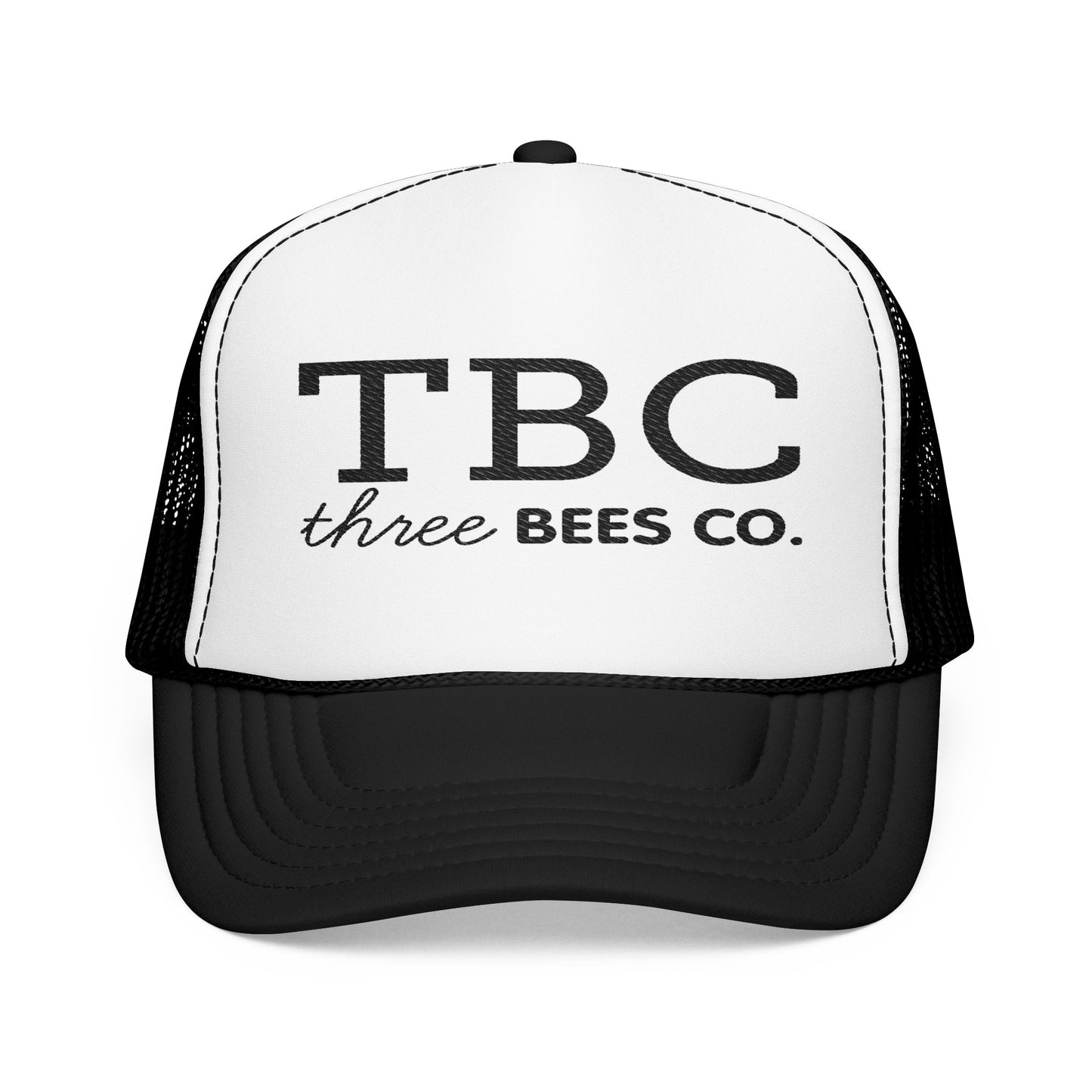 Three Bees Co TBC in Black Embroidered Foam Trucker Otto Hat - Summer Vibe Accessory