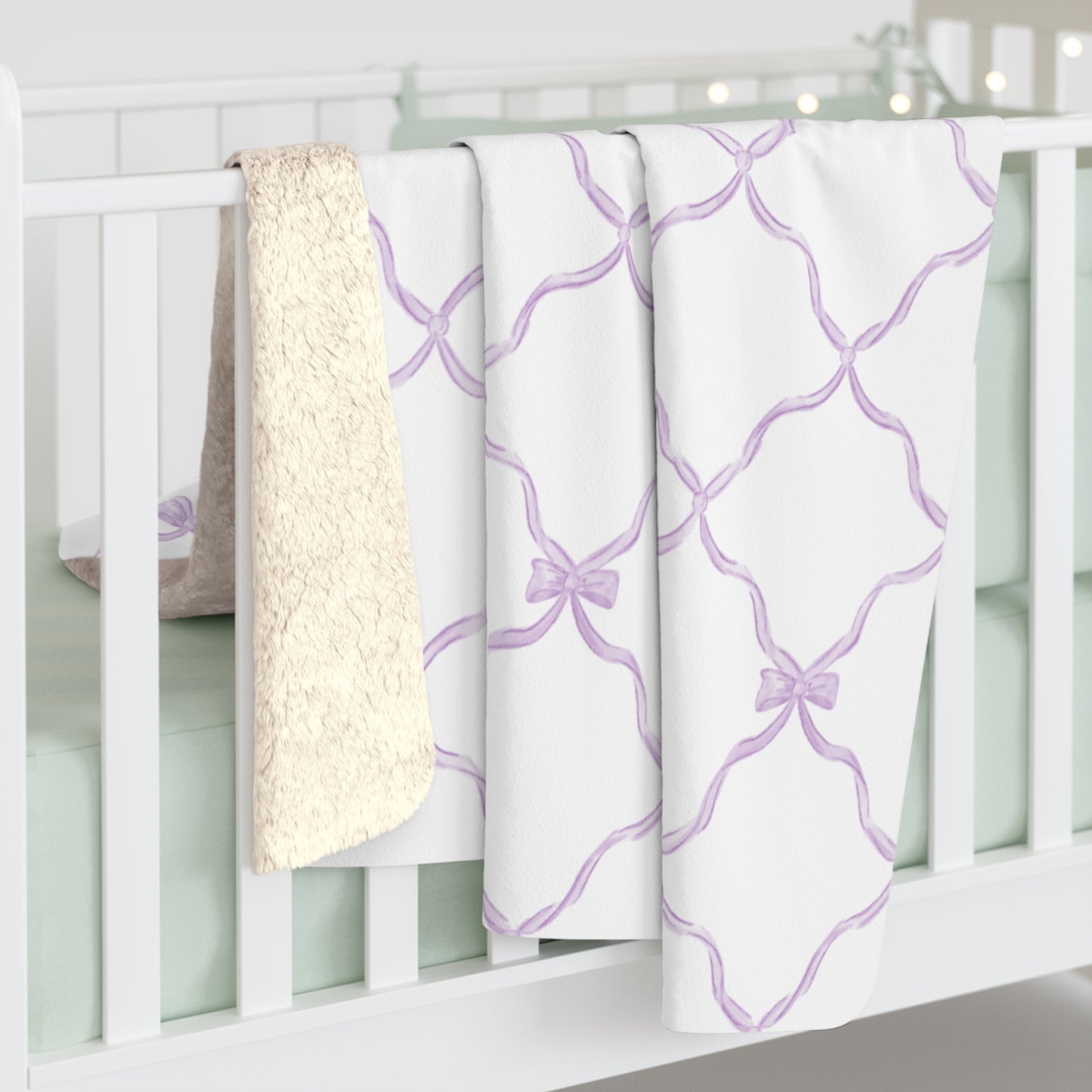 Three Bees Trellis Bow Cozy Sherpa Fleece Blanket - Lavender