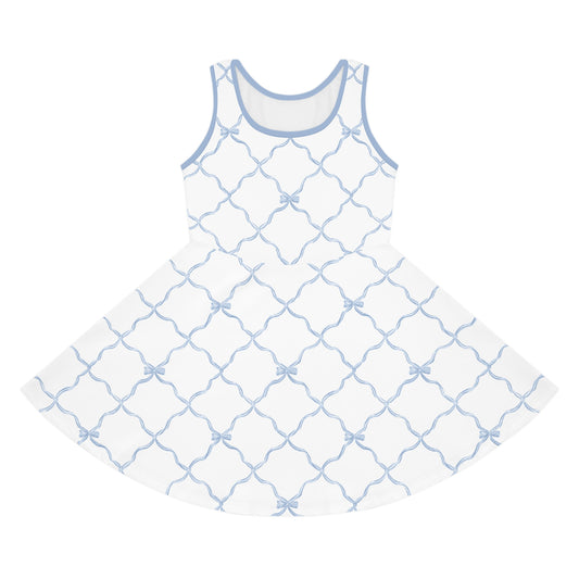 Trellis Bow Girls Sleeveless Knit Sundress - Light Blue