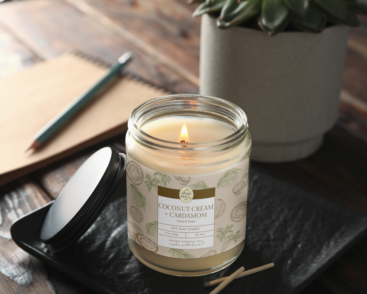 Three Bees Scented Soy Candle - 9oz