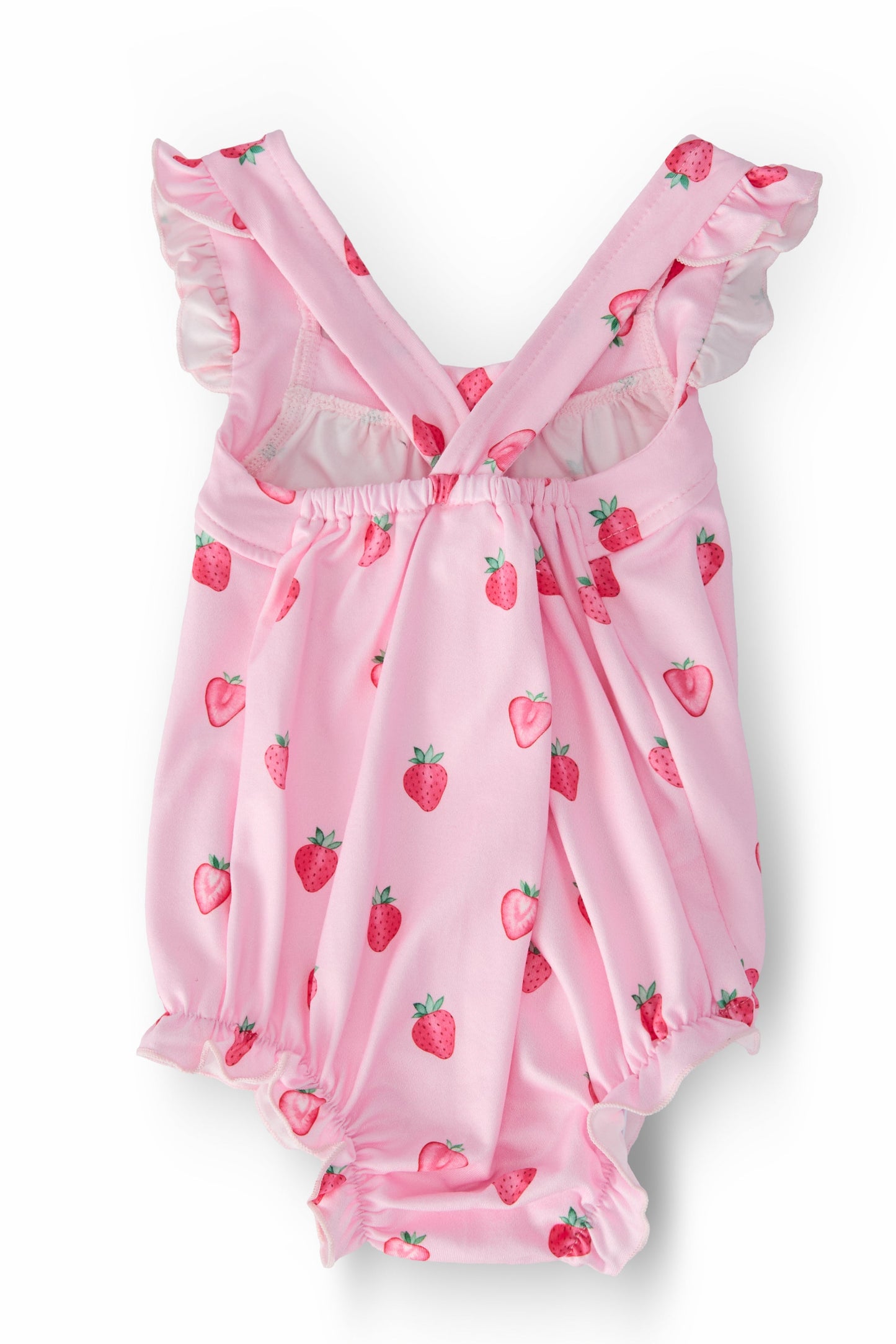 Sweet Strawberries Ruffle Cross Back Romper