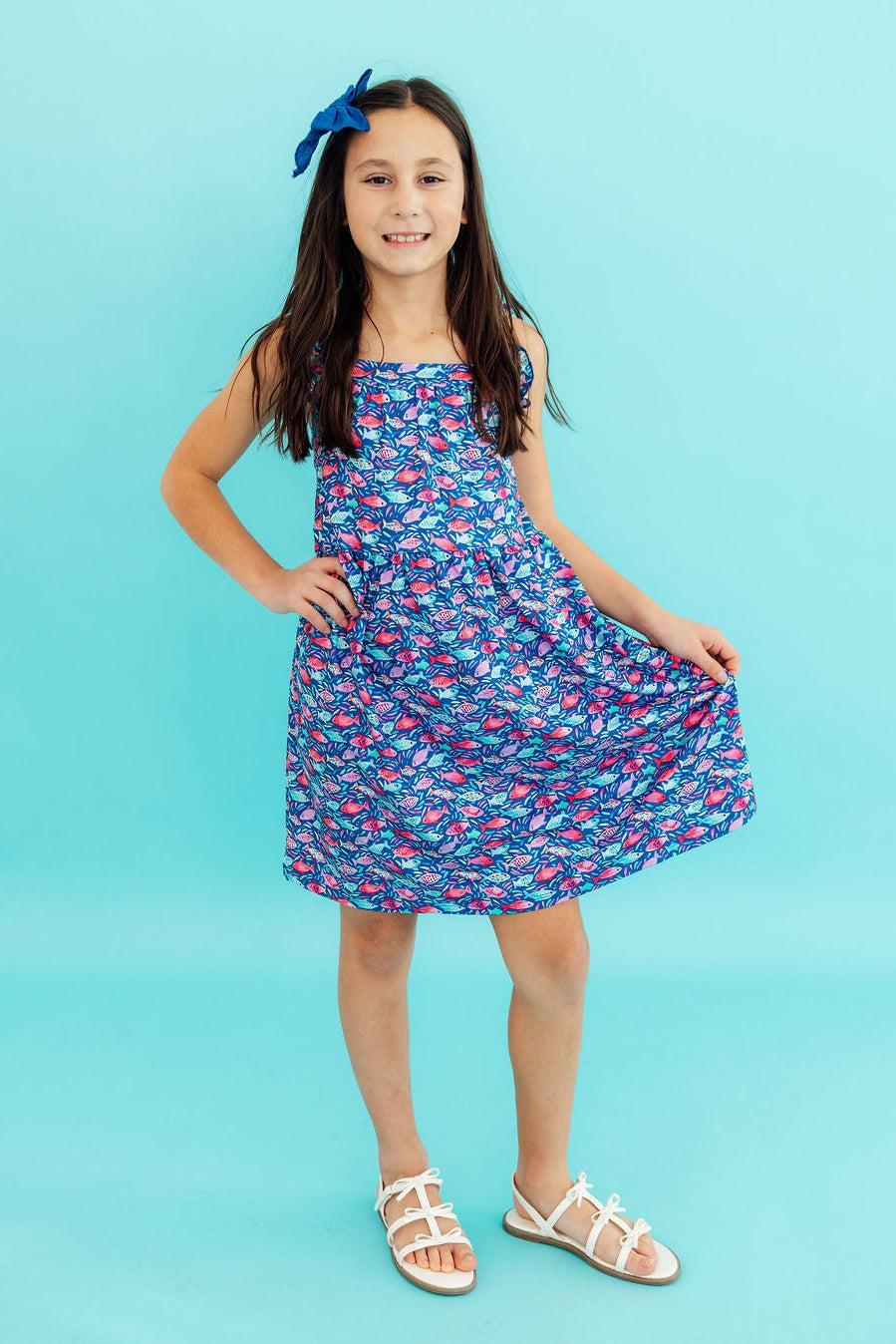 Fish in the Sea Ruffle Cross Back Dress 2T