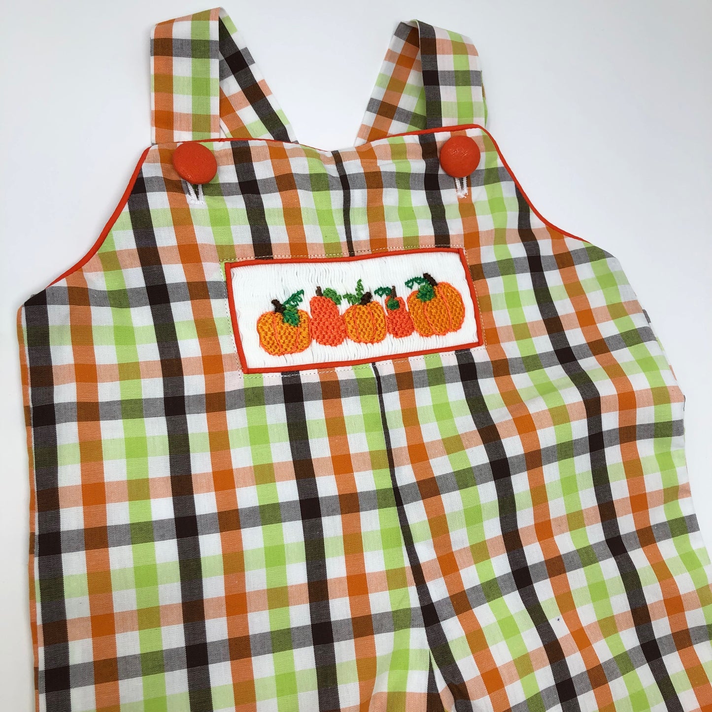 6M Hand Smocked Pumpkin Plaid Overalls