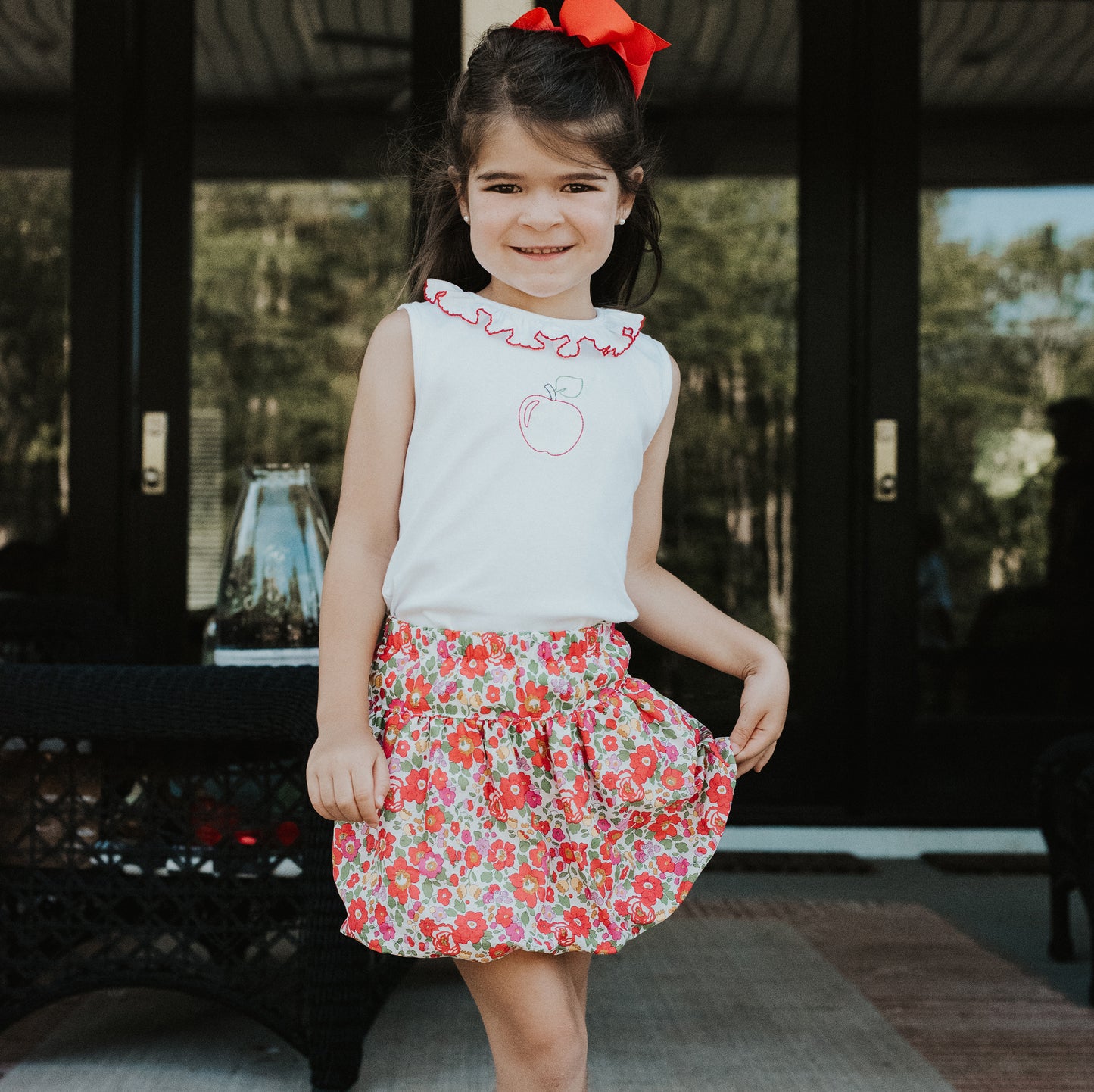 Vintage Stitch Apple Embroidery Girls Top