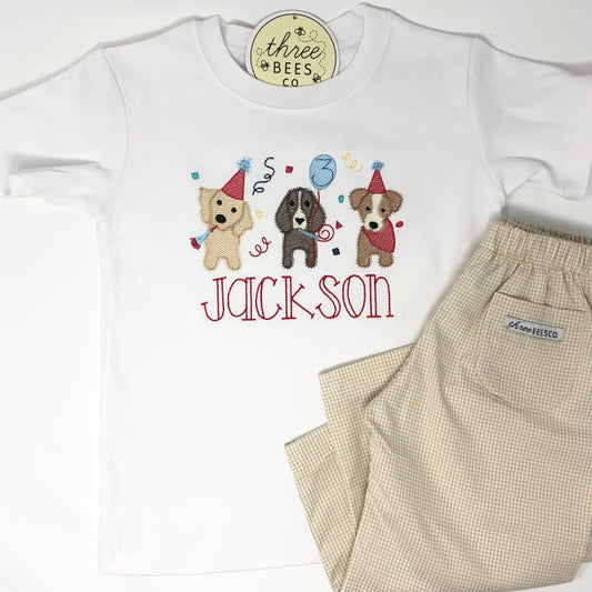 Dog Party Embroidery Boys T-Shirt