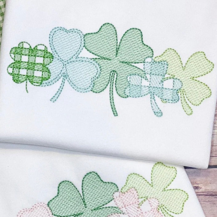 Gingham Shamrock Clover Patch Boys Embroidery T-shirt