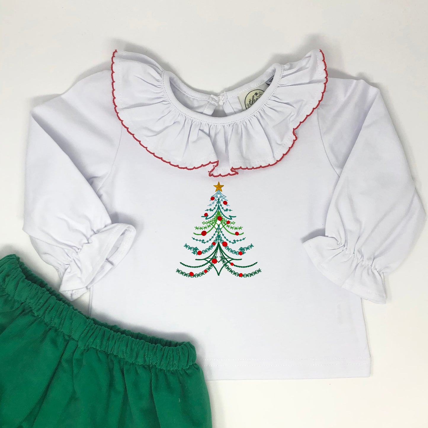 Vintage Christmas Tree Embroidery Top