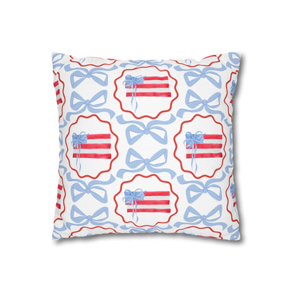 Patriotic Trellis Bow Pillowcase - Red, White & Blue Decorative Cushion Cover 16" x 16"