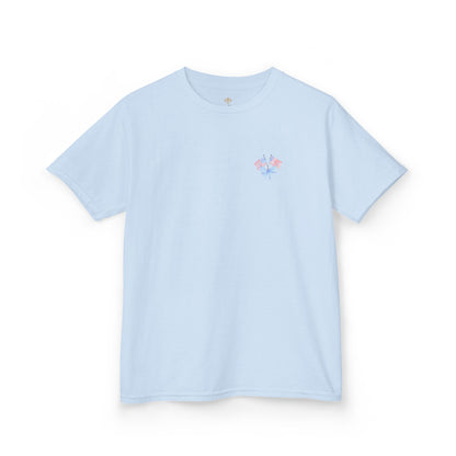 Bee Patriotic American Flag with Bow Girls Short Sleeve Youth Heavy Cotton Gildan Hive Tee