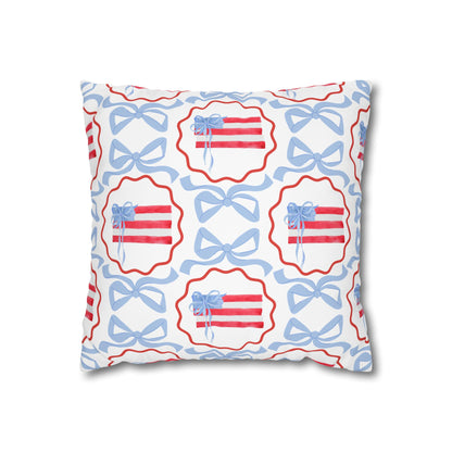Patriotic Trellis Bow Pillowcase - Red, White & Blue Decorative Cushion Cover 16" x 16"
