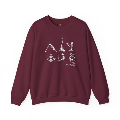 Namaste Halloween Yoga Skeleton Sweatshirt | Cozy Gildan Unisex Crewneck, Three Bees Co. Fall Fashion, Halloween Apparel, Spooky Season Essentials