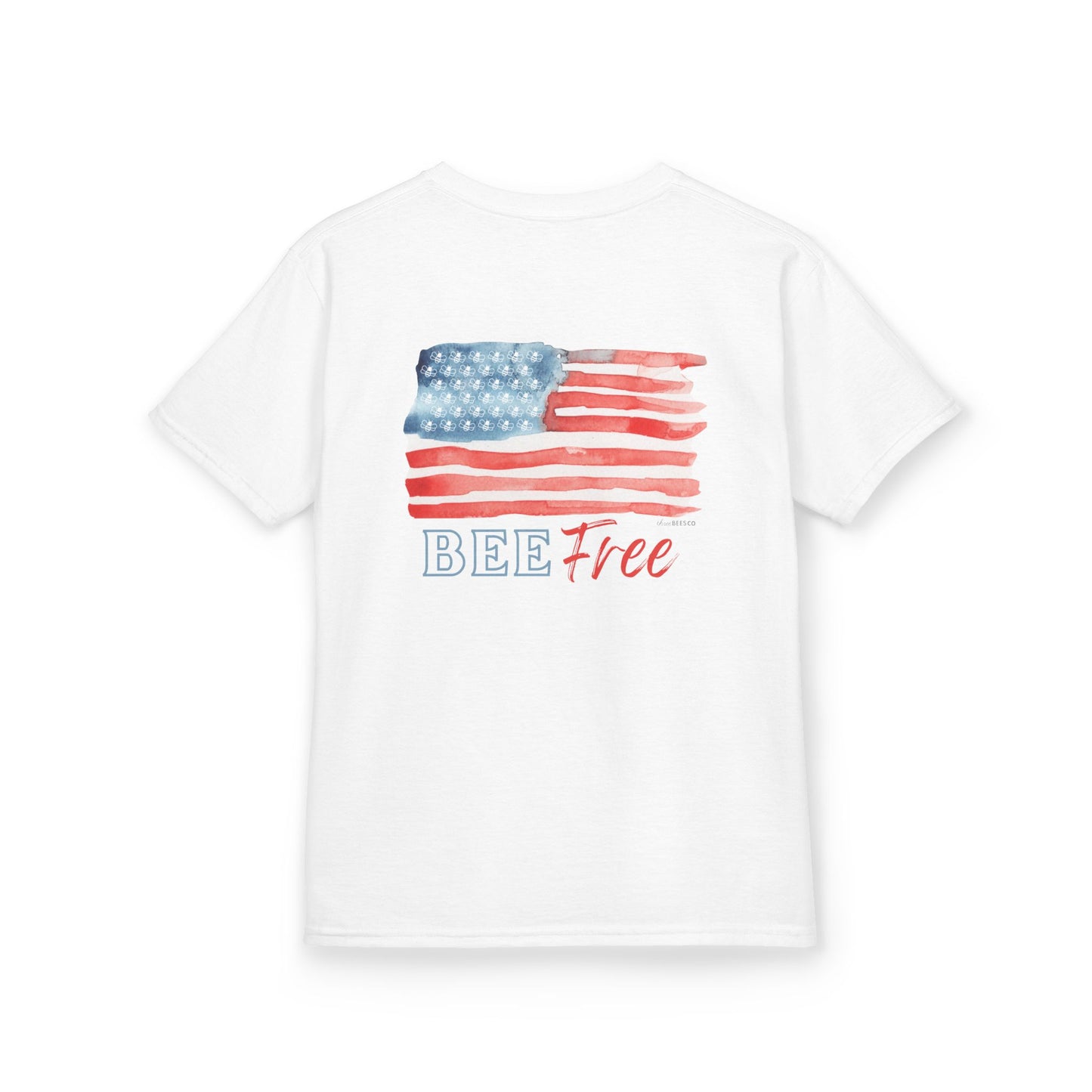 Bee Free American Flag with Bee Stars Short Sleeve Youth Unisex Hive Tee