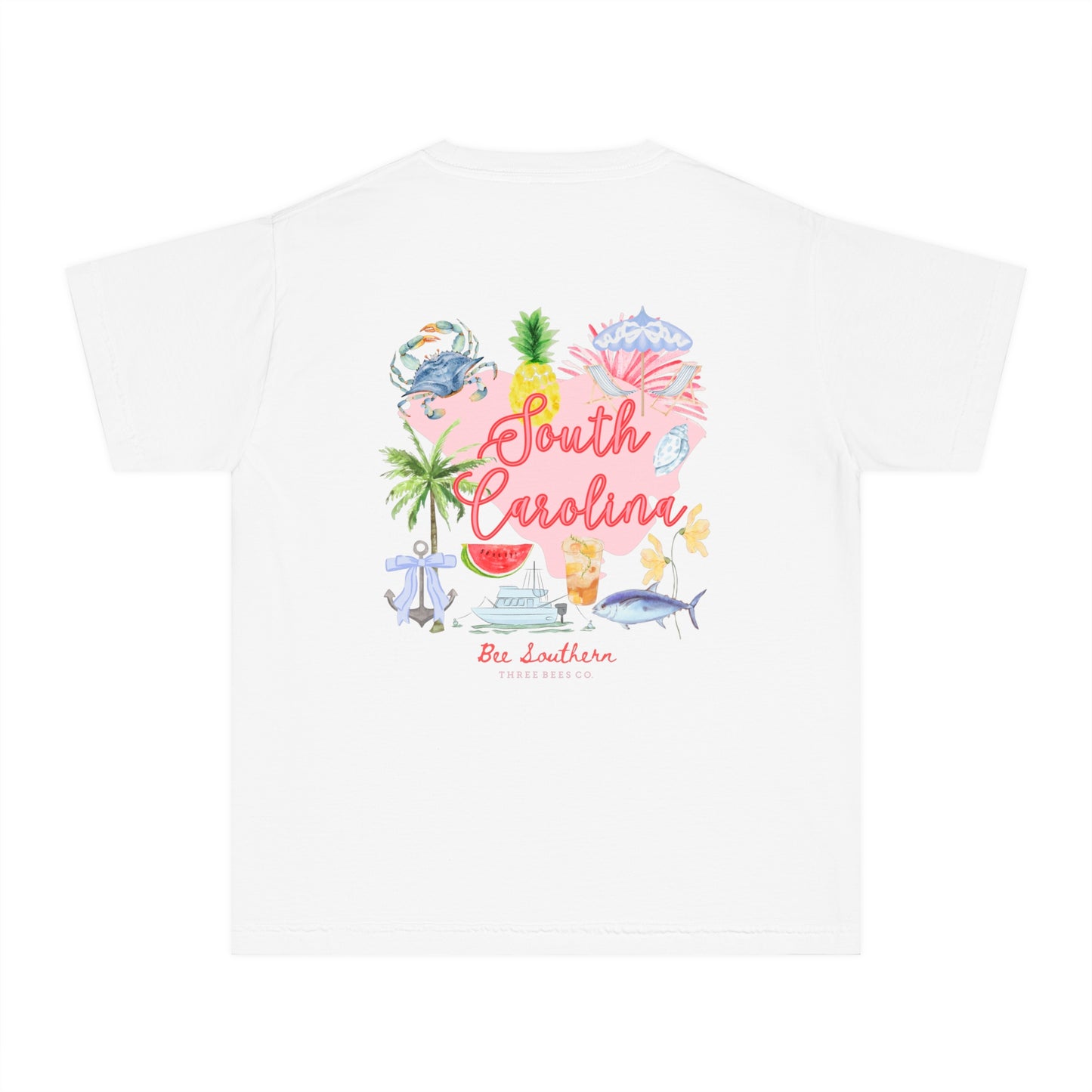 Bee Southern South Carolina Floral Girls Short Sleeve Youth Hive Tee