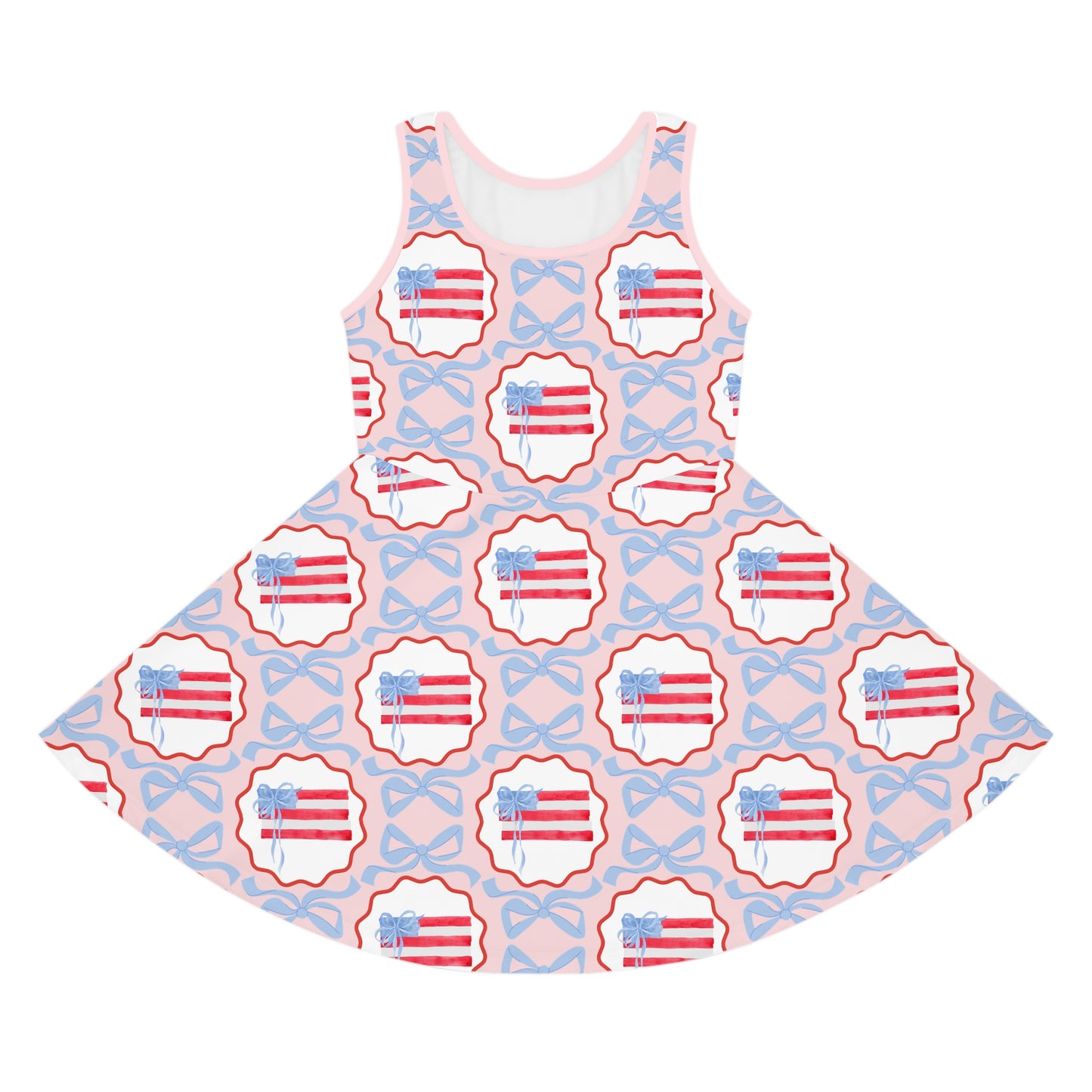 American Flag Trellis Bow Girls Sleeveless Knit Sundress
