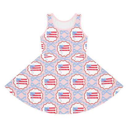 American Flag Trellis Bow Girls Sleeveless Knit Sundress