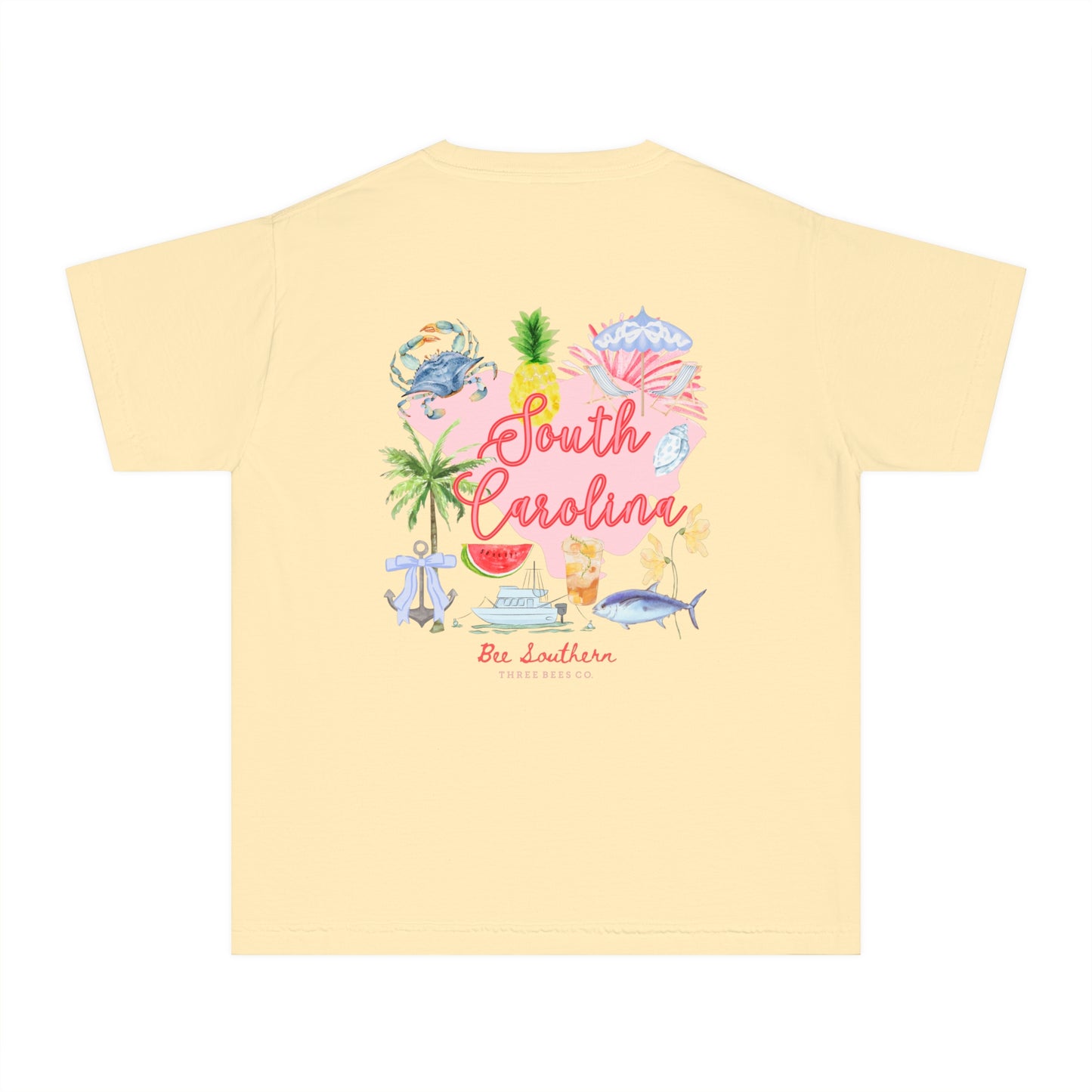 Bee Southern South Carolina Floral Girls Short Sleeve Youth Hive Tee