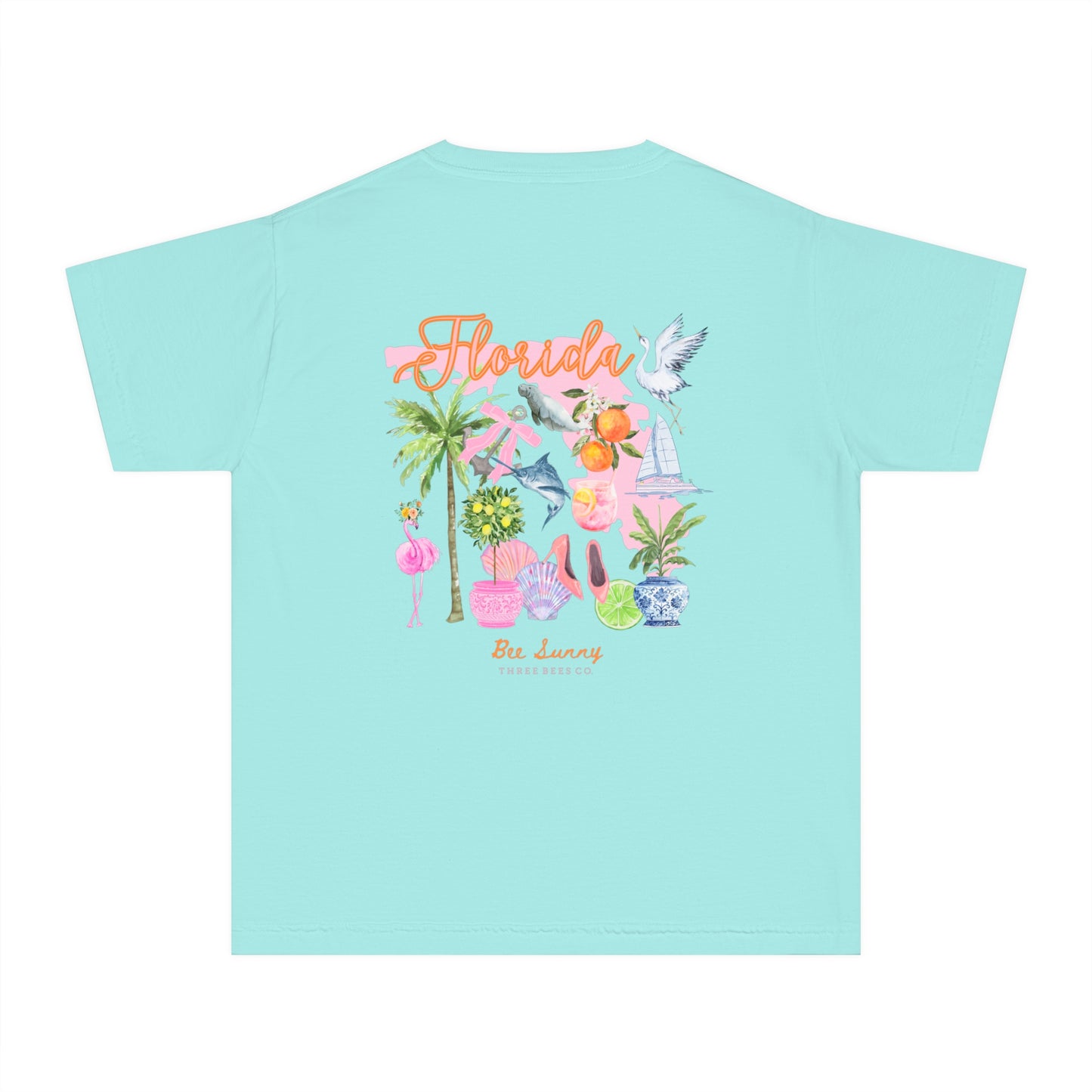 Bee Sunny Florida Floral Girls Short Sleeve Youth Hive Tee