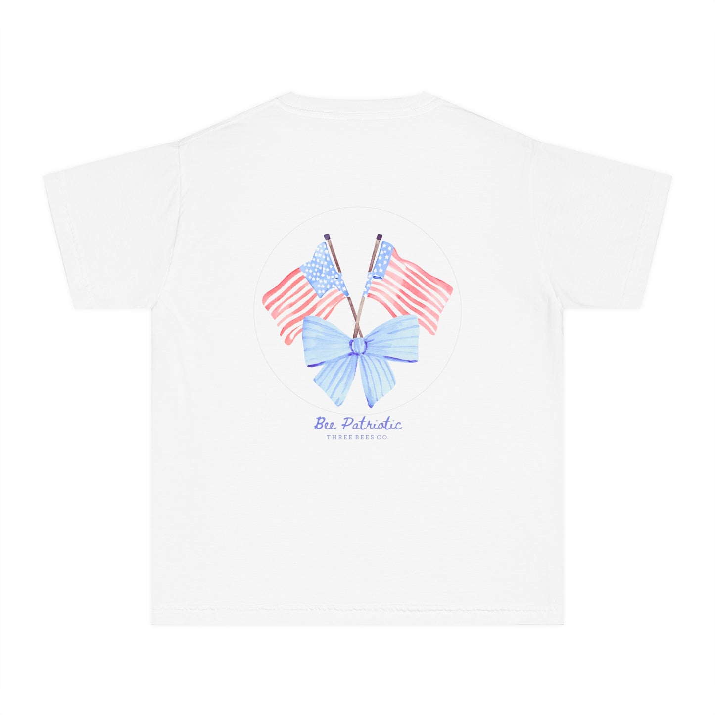 Bee Patriotic American Flag with Bow Girls Short Sleeve Youth Hive Tee