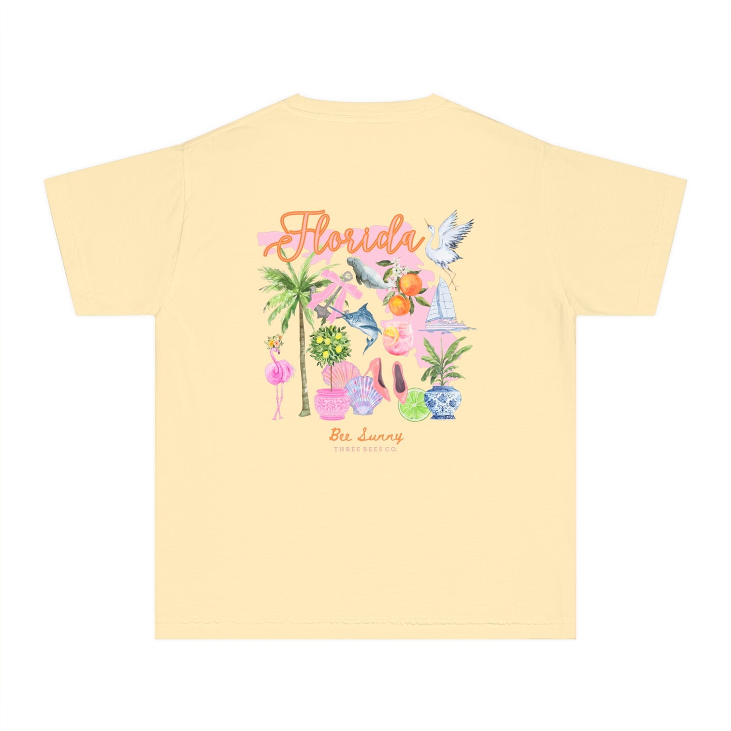 Bee Sunny Florida Floral Girls Short Sleeve Youth Hive Tee