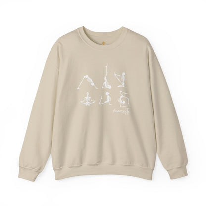 Namaste Halloween Yoga Skeleton Sweatshirt | Cozy Gildan Unisex Crewneck, Three Bees Co. Fall Fashion, Halloween Apparel, Spooky Season Essentials