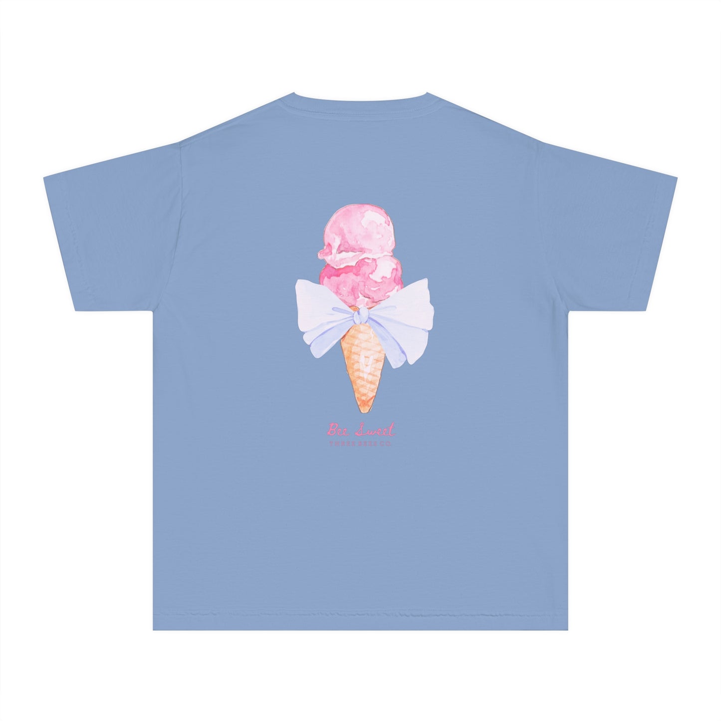 Bee Sweet Preppy Ice Cream Cone with Bow Girls Short Sleeve Youth Hive Tee