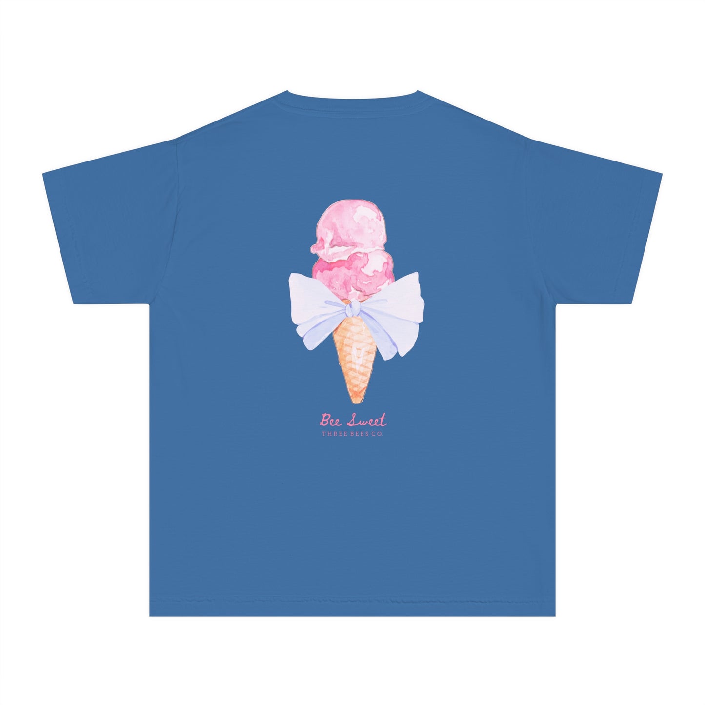 Bee Sweet Preppy Ice Cream Cone with Bow Girls Short Sleeve Youth Hive Tee