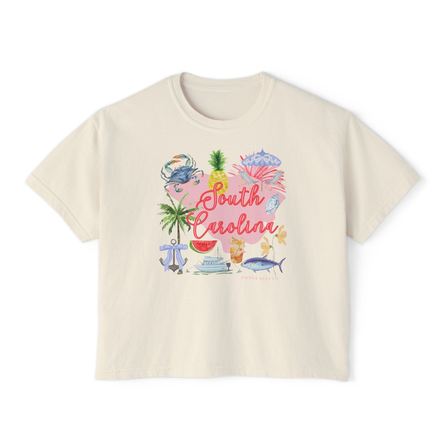 South Carolina Vibes Women's Boxy Tee – Cute Casual Summer Top with Tropical Design