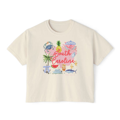 South Carolina Vibes Women's Boxy Tee – Cute Casual Summer Top with Tropical Design