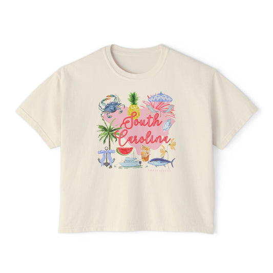 South Carolina Vibes Women's Boxy Tee – Cute Casual Summer Top with Tropical Design